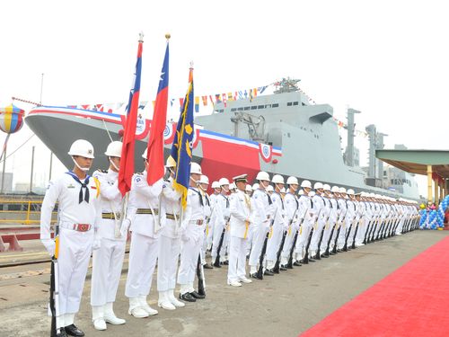 Christening ceremonies for the new Taiwanese fast support ship PANSHIH. (Photo via China Military Online)