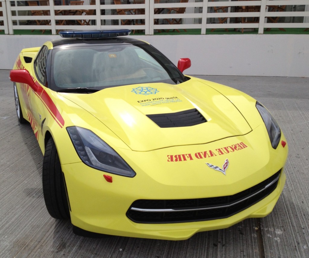 Forget the Impala. The Fire-Rescue guys at Dubai World Center are cruising around in brand new Chevy Corvettes (Defense News/Marcus Weisgerber)