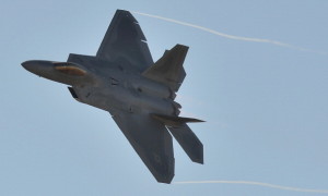A US Air Force F-22 Raptor roars through the sky during the Australian International Airshow in Melbourne last March. (PAUL CROCK/AFP/Getty Images)